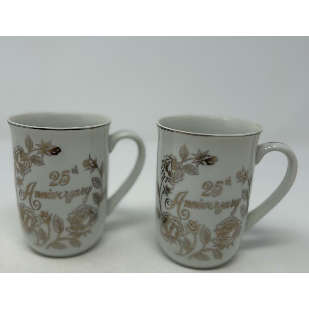 Trends‎ Japan Silver 25th Anniversary Mugs Set of 2 4" Tall